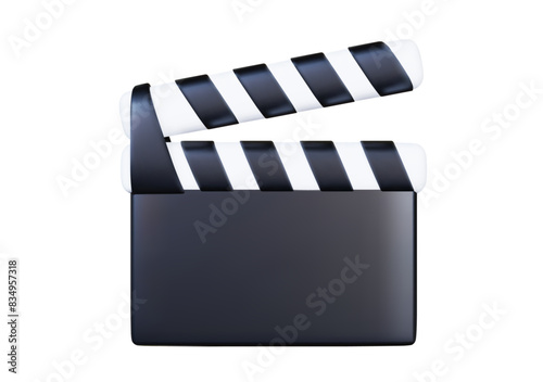 Open movie film clapboard icon. 3d symbol, front view. Stock vector illustration on isolated background.