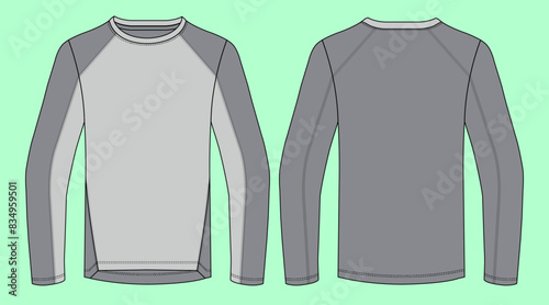 Mens Activewear Long Sleeve Tee: Front and Back Fashion Illustration Vector