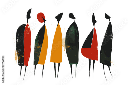 An abstract illustration of a group of figures in vibrant colors, showcasing artistic and modern design. Flat vector illustration.