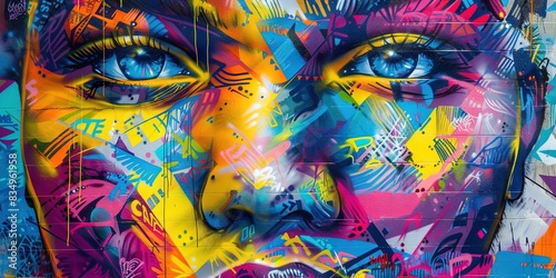 graffiti mural style face portrait - colorful street art style