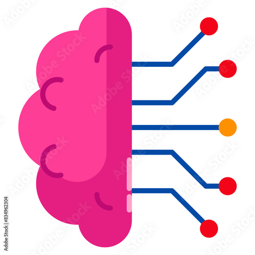 Brain Ai style on flat icon. vector illustration