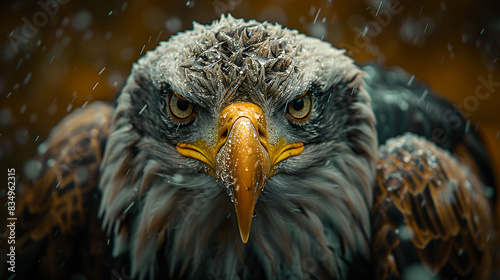 closeup shot of bald eagle's piercing gaze captured intimate portrait photography using mirrorless camera eye detection autofocus keen eye reflect wisdom strength of iconic symbol of American freedom photo