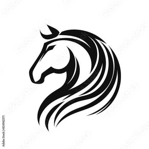 A black and white silhouette of horse, minimalist stroke lines, vector-style 