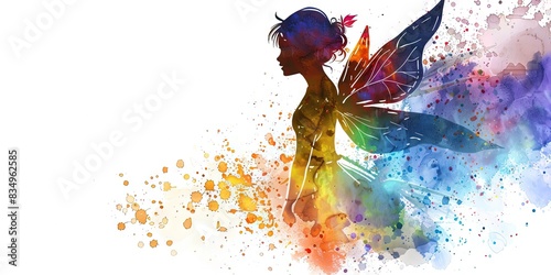 Female Fairy Silhouette, watercolor style, on white background,