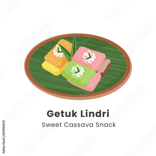 Hand drawn vector illustration of Getuk Lindri with grated coconut Indonesian traditional cake