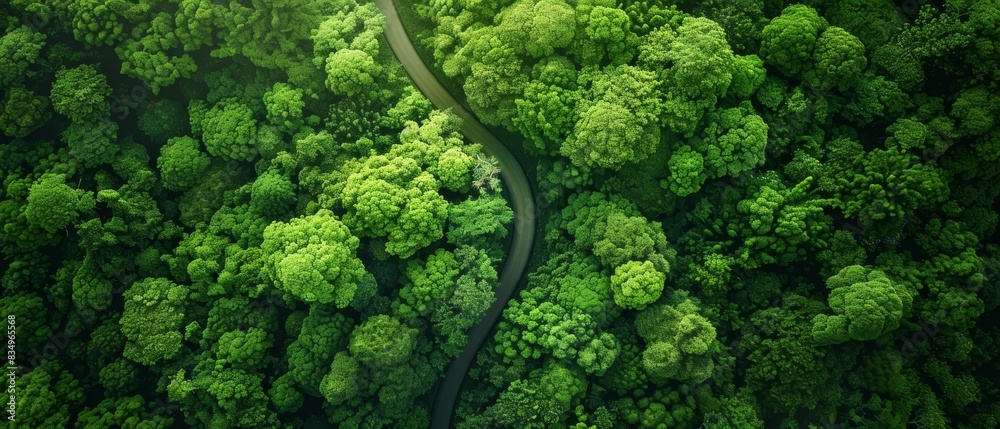Earth's sustainable routes, green energy pathways, aerial view, lush forest, winding road Earth's sustainable routes, green energy pathways, aerial view, lush forest, winding road