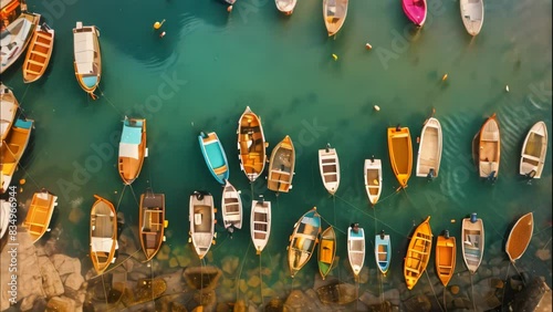 Boats on land near the harbor. 4k video animation photo