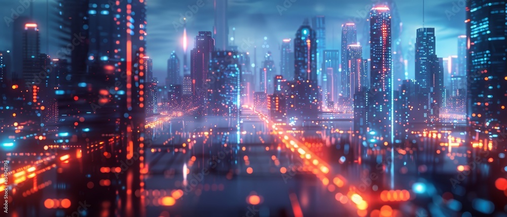 Fototapeta premium Futuristic smart city with digital architecture, advanced technology