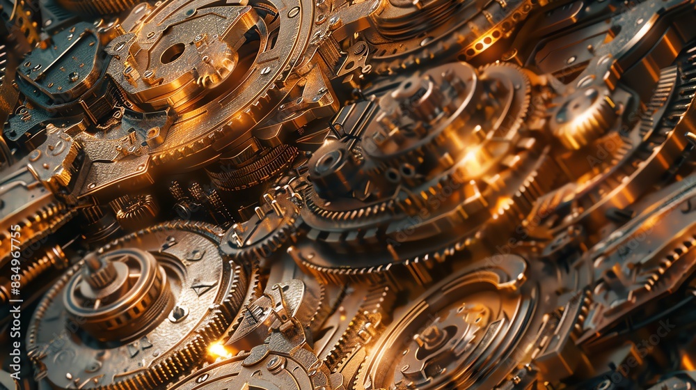 Worm's-eye view, brass gears, steampunk aesthetic, warm light, intricate details, hyper detailed Worm's-eye view, brass gears, steampunk aesthetic, warm light, intricate details, hyper detailed