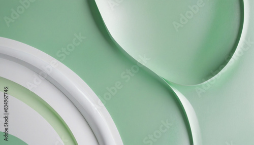 Modern abstract 3D design with white and pale green geometric pattern background