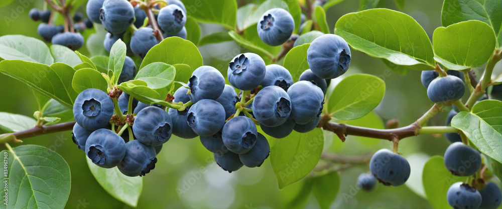 Fototapeta premium Blueberry-filled branch, AI creativity at play