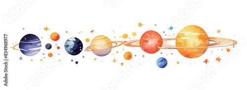 宇宙に浮かぶ惑星の水彩イラスト Generative AI