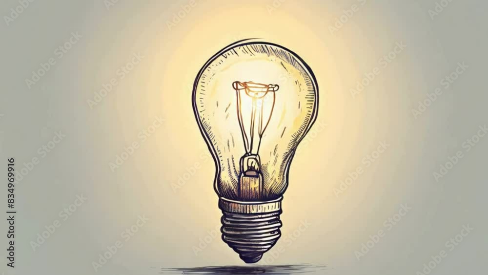 A hand-drawn light bulb illuminating gradually, representing a bright idea