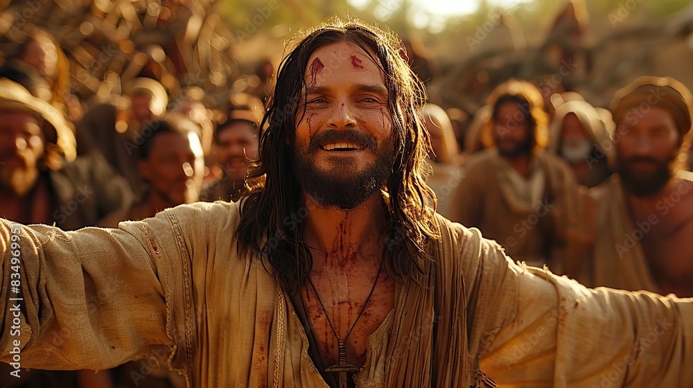 A depiction of Jesus Christ with open arms, welcoming all. A depiction of Jesus Christ with open arms, welcoming all.
