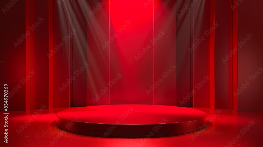 Vibrant Modern Red Podium with Round Platform and Dramatic Lighting Vibrant Modern Red Podium with Round Platform and Dramatic Lighting