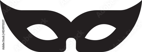 Carnival masks silhouettes. Black fill icon of masquerade mask for party, parade and carnival for Mardi Gras and Halloween. Fantasy ornate face mask symbol element isolated on transparent background.