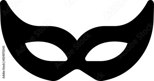 Carnival masks silhouettes. Black fill icon of masquerade mask for party, parade and carnival for Mardi Gras and Halloween. Fantasy ornate face mask symbol element isolated on transparent background.