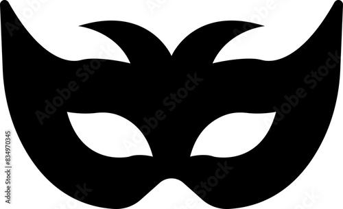 Carnival masks silhouettes. Black fill icon of masquerade mask for party, parade and carnival for Mardi Gras and Halloween. Fantasy ornate face mask symbol element isolated on transparent background.