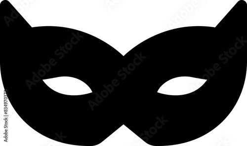 Carnival masks silhouettes. Black fill icon of masquerade mask for party, parade and carnival for Mardi Gras and Halloween. Fantasy ornate face mask symbol element isolated on transparent background.