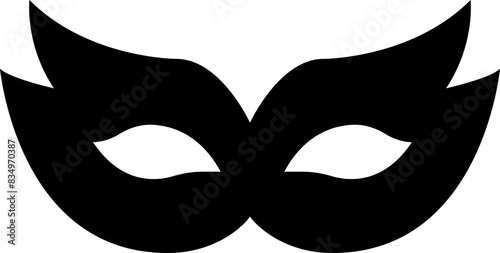 Carnival masks silhouettes. Black fill icon of masquerade mask for party, parade and carnival for Mardi Gras and Halloween. Fantasy ornate face mask symbol element isolated on transparent background.