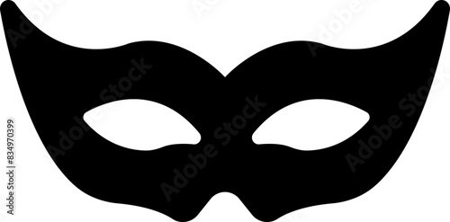 Carnival masks silhouettes. Black fill icon of masquerade mask for party, parade and carnival for Mardi Gras and Halloween. Fantasy ornate face mask symbol element isolated on transparent background.