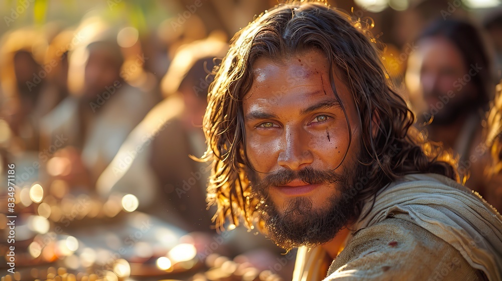 A serene depiction of Jesus Christ at the Last Supper. A serene depiction of Jesus Christ at the Last Supper.