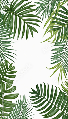 Botanical design featuring isolated transparent palm fronds as a vertical border for generative AI layouts