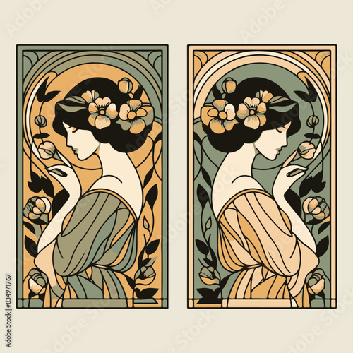 Classic two side women wearing rose crowns in the frame