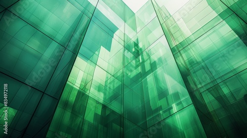 Minimal geometric shapes in green, overlapping to suggest transparency and sustainability in business practices