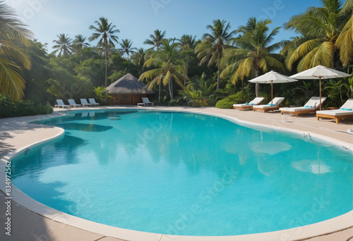 A Summer Oasis  Tropical Beach Resort with a Vibrant Pool View