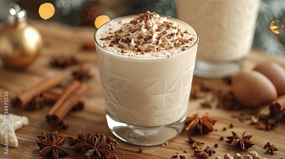 A creamy eggnog, sprinkled with nutmeg. A creamy eggnog, sprinkled with nutmeg.