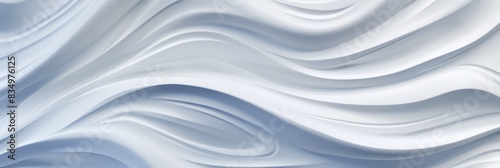 Abstract white fabric texture background with flowing, wavy patterns and smooth gradients. Horizontal image with soft, elegant curves and ample space for text.Elegant design, white fabric, abstract 