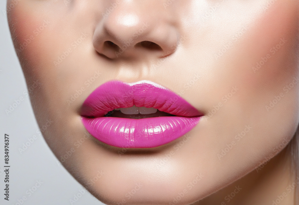 Fototapeta premium Lustrous pink lips highlighted with moisturizing care and a hint of elegance