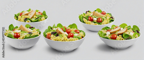 Assortment of Caesar Salads in Different Bowls with Transparent Background