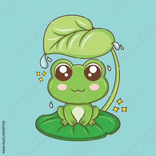 artwork illustration and t shirt design frog under the leaves cute character