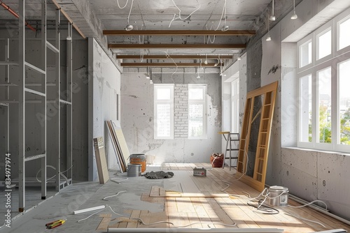 Contemporary interior renovation 3d render - home improvement and modern redesign concept © Mikki Orso