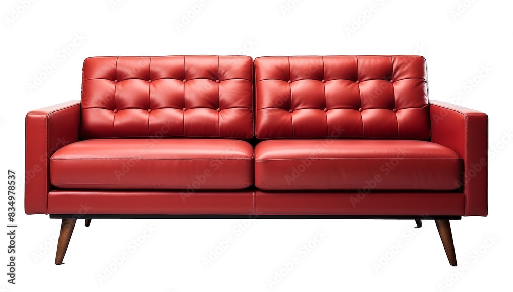 Fototapeta premium Red Leather Sofa With Mid-Century Design