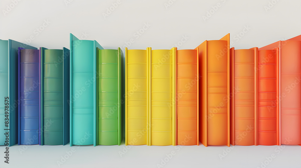 Naklejka premium A row of colorful books on white background, 3d rendering illustration with copy space for text or design. Book and reading concept