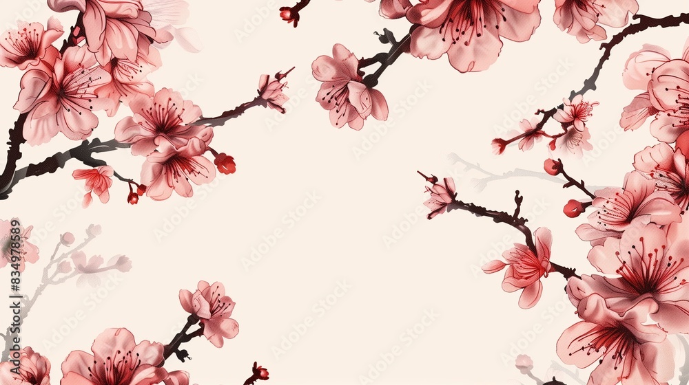 Naklejka premium A floral background with a Japanese pattern modern. A template for cherry blossom icons.