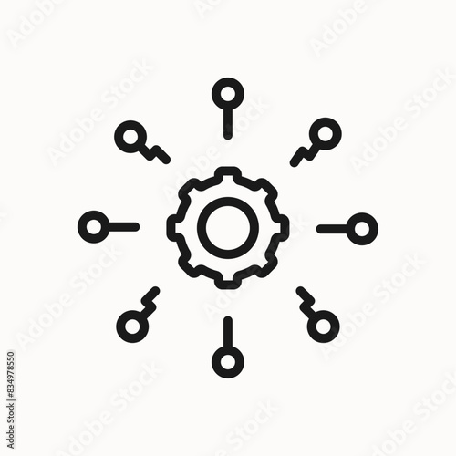 Settings line icon. Gear wheel, safety, protection sign, symbol. Isolated on a white background. Pixel perfect. Editable stroke. 64x64.