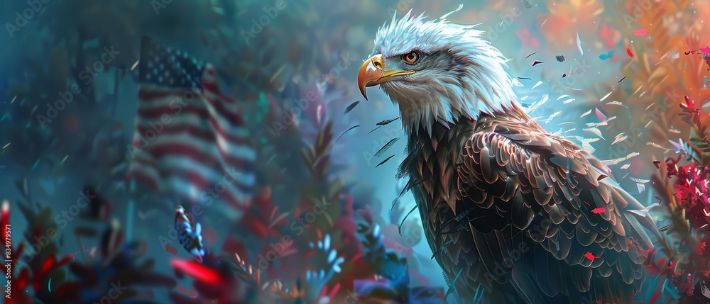 Fototapeta premium Side view of a proud eagle perched