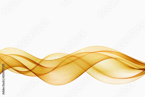 Golden wavy lines on a white background. Abstract transparent golden wave flow.