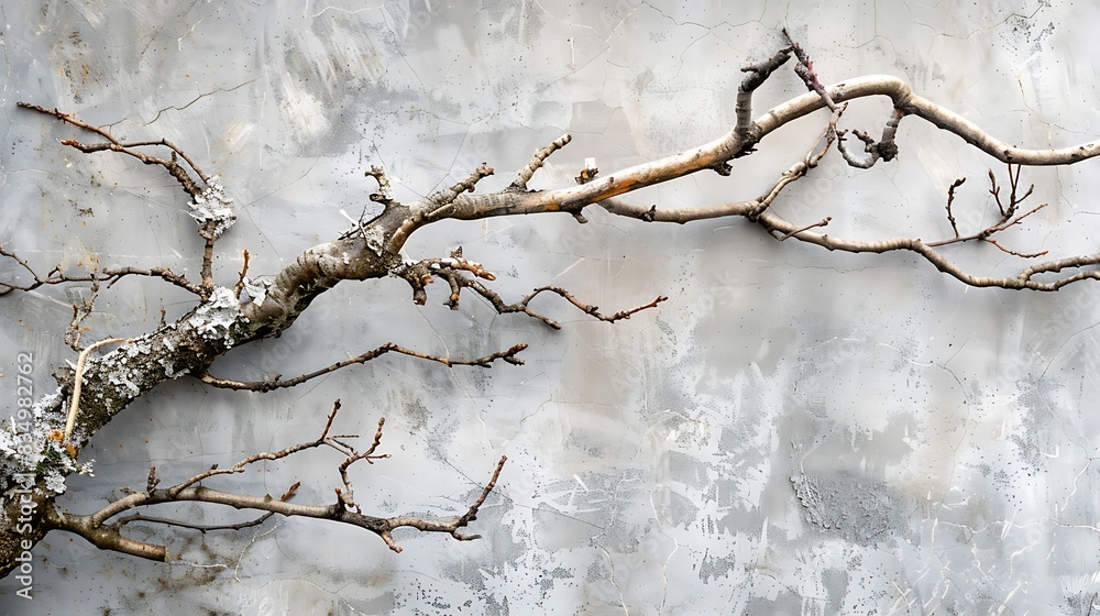 A weathered, gnarled tree branch rests against a textured white background. The branch's intricate pattern and light wood tones create a natural, minimalist aesthetic. A weathered, gnarled tree branch rests against a textured white background. The branch's intricate pattern and light wood tones create a natural, minimalist aesthetic.