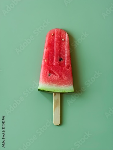 Watermelon Popsicle on a light green Background with Copy Space © drdigitaldesign
