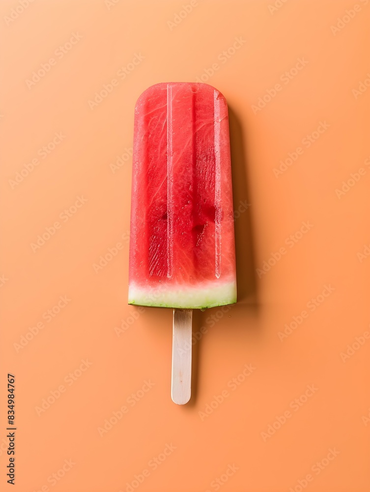 Watermelon Popsicle on a light orange Background with Copy Space Watermelon Popsicle on a light orange Background with Copy Space