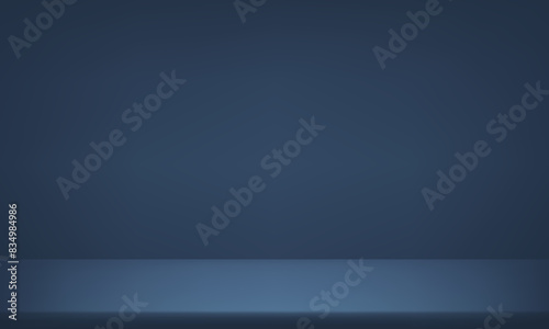 Blue navy background. Display 3d Blue Background. Space for selling products on the website. Business backdrop. Empty room with light effect. Vector illustration.