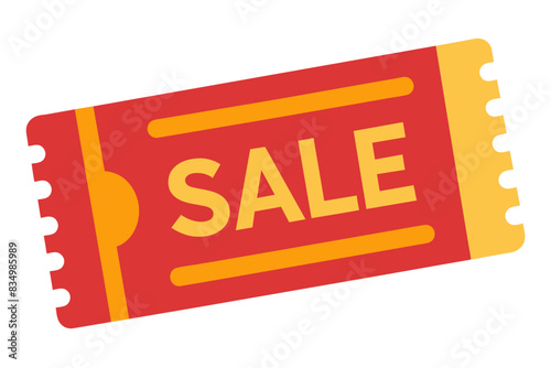 The ticket is red and yellow with the word sale on it