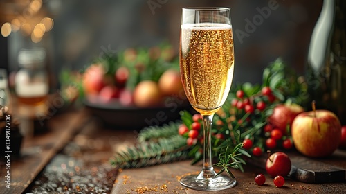 A glass of crisp sparkling cider. photo