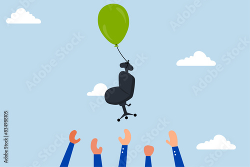 Candidate grabbing vacancy chair, candidates try to catch an office chair flying in the air with a balloon.