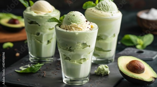 A creamy avocado shake made with fresh avocados and sweet vanilla ice cream, a perfect blend of health and indulgence